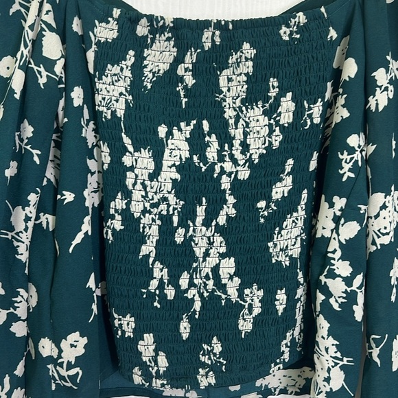 Abercrombie & Fitch - Cinched Dark Green And White Floral Long Sleeve Blouse Med - Picture 12 of 12